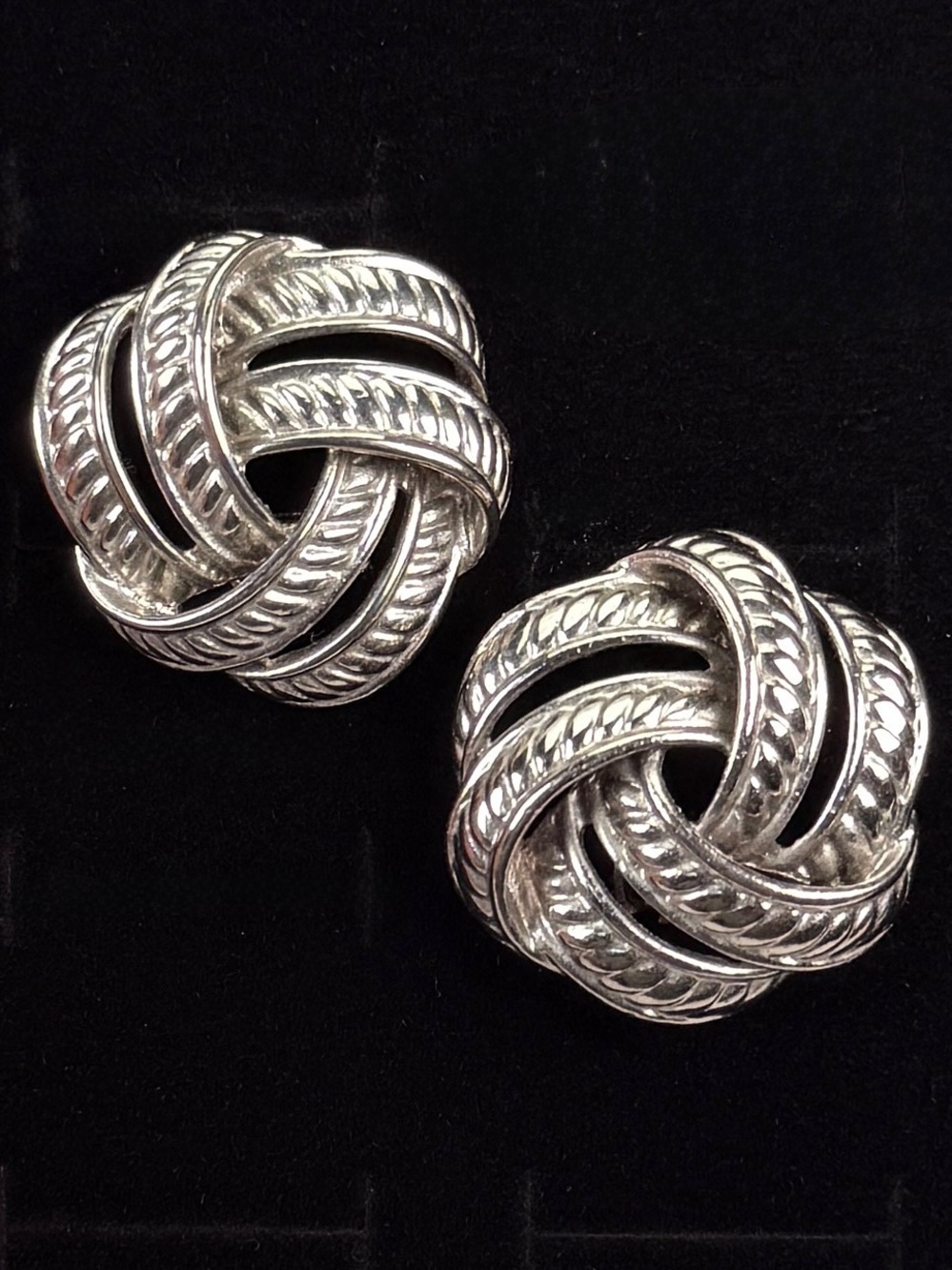 Gorgeous, vintage aged silvertone, weighted knotted costume clip on earrings